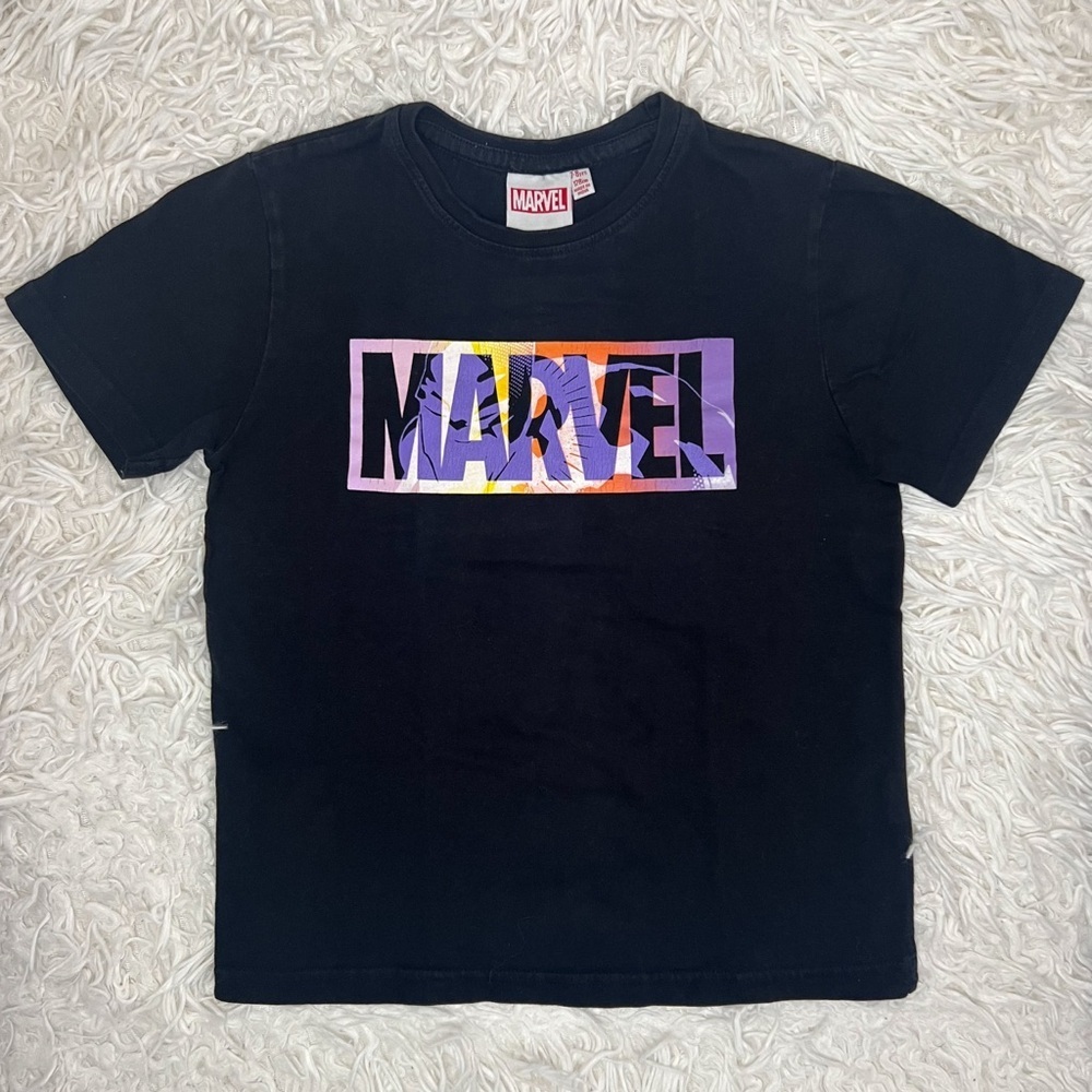 Marvel Boys Black T-Shirt with Vibrant Logo, Size 7-8 Yrs